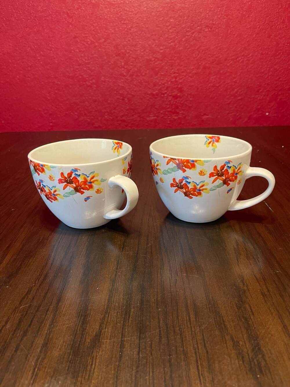 Fisher Stoneware Ceramic Floral Coffee Mug Set of 2